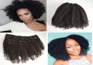 Clip rizado afro mongol en extensiones de cabello humano rizado para africano americano se puede teñir clip negro natural de 824 pulgadas GEASY7963703