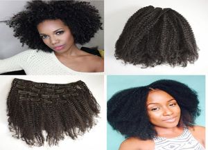Clip rizado afro mongol en extensiones de cabello humano rizado para africano americano se puede teñir clip negro natural de 824 pulgadas GEASY5105651