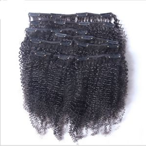 Mongol Afro Kinky Curly Clip Dans Les Extensions De Cheveux Humains 7 Pièces / Set 120Gram / Pack Clip Afro-Américain Dans Les Extensions De Cheveux Humains