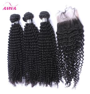 Mongol Kinky Curly Virgin Hair Weaves avec fermeture 5Pcs Lot Lace Closures avec 4 Bundles Non Transformés Afro Kinky Curly Virgin Hu5732732
