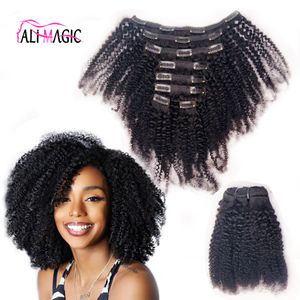 Cheveux vierges mongols afro-américains Afro Kinky Curly Clip dans les extensions de cheveux humains 120g 8pcs Remy pinces à cheveux couleur noire naturelle Ombre