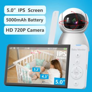 Moniteurs 5'''ips Screen Baby Monitor avec 720p HD Camera Wireless Video Nanny Security Vision Température de vision de la vision du sommeil Remote 2 voies