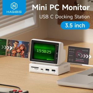 Moniteurs hagibis 3,5 pouces IPS mini écran AIDA64 MINI PC CPU RAM HDD Data Monitor Affichage Sous-écran avec USB C Hub pour ordinateur portable PC MacBook