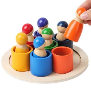 Montessori Baby Wooden Rainbow Puzzle Toys Art Color Clasificación Juegos a juego Juguetes educativos para niños pequeños Entrenamiento motor fino 240105