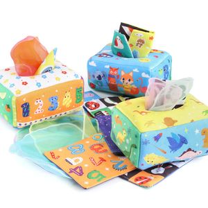 Montessori Cartoon Soft Crinkle Magic Tissue Box Livre calme jouet en peluche Activité éducative Toys Sensory For Kids Boys Girls