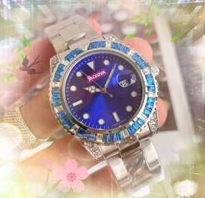 Montre De Luxe japón movimiento de cuarzo hombres relojes 41 mm fecha automática brillante arco iris diamantes anillo reloj al por mayor regalos masculinos reloj de pulsera