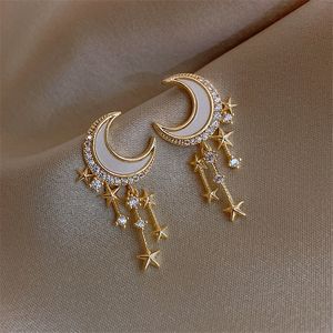 Lune balancent boucles d'oreilles pour femmes tempérament perle cerise chat strass pendentif boucle d'oreille fille fête bijoux cadeau