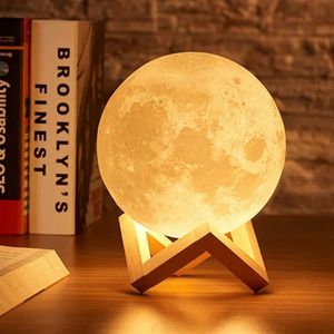 Lámpara de luna LED nocturna batería alimentada con stand lámpara estrellada luces de decoración de dormitorio lámpara de luna para niños usb