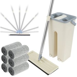 Mop et godet Set Wet Dry Utiliser les vratelles de sol Plat de microfibre réglable avec poignée en acier inoxydable 6 TADS REutilisables 240422