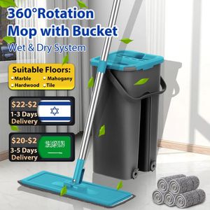 Mops Flat Squeeze Mop with Spin Bucket Hand Free Wringing Floor Cleaning Microfiber Mop Pads Wet or Dry Usage on Hardwood Laminate 231023