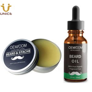 MOQ 100 piezas OEM Loción de etiqueta privada personalizada Bálsamo de aceite para barba Logotipo personalizado Ingredientes orgánicos naturales Cera de bigote 30 g / 1 oz para Amazon