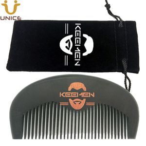 MOQ 100 pièces en bois noir cheveux barbe peigne cadeau velours pochette LOGO personnalisé bois pour hommes toilettage marque Promotion