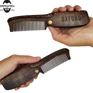 MOQ 50 PCS Sándalo Cepillo plegable de dientes finos Peine para hombres Cabello Barba y bigote Estilo de bolsillo para fácil transporte