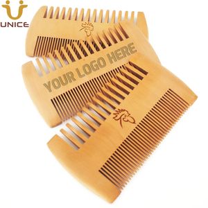 MOQ 50 PCS Amazon Peine más vendido para cabeza Cabello Barba Bigote Dientes finos y gruesos Peines de madera de doble cara Logotipo personalizado Hombres de doble cara