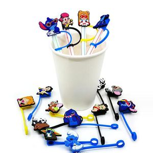 Moq 50 pcs anime paille toppers couverture charmes bouchon anti-poussière pailles bouchon bleu accessoires en gros