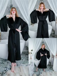 Robe de nuit en soie douce et extensible, pyjama sur mesure, manches pagode, Sexy, col en V, Cape de mariage, Cape confortable