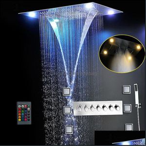 El juego de ducha más completo 6 funciones Sistema de baño lujoso Cascada grande Lluvia dual Misty Techo oculto Cabezal de ducha Mas Drop Delivery 20