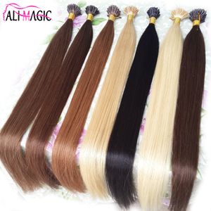 Je pointe les Extensions de cheveux humains droites à pointe de kératine Extensions de cheveux Fusion couleur de cheveux en gros Ali Magic 100g 100 brins