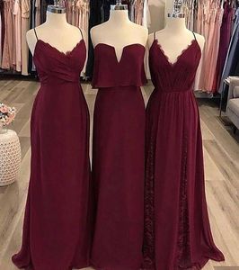 Más populares Una línea de longitud hasta el suelo Gasa Borgoña Vestidos de dama de honor Precio bajo Vestidos de invitados de boda de encaje BD9077