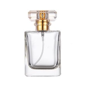 Bouteilles de parfum en verre transparent carré vide le plus populaire 50ml vaporisateur vide en cristal avec bouchon de pulvérisateur à pompe transparente noire DH2010