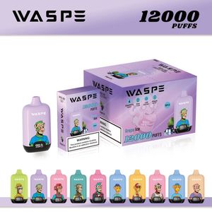 La plus populaire Smart Digital Disposable Vape Puff 12k Waspe Vaper 12000 Puffs Bar Mesh Coil Type-C Batterie rechargeable Cigarettes électroniques 0% 2% 3% 5% NIC 10 FLAVORS
