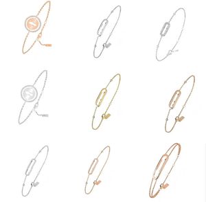 Regalo del día de la madre Joyería de lujo Diseño romántico de la serie M Pulsera con dijes para mujer Plata 925 clásica Oro rosa de 18 quilates Diamante geométrico Regalo liso de tres diamantes