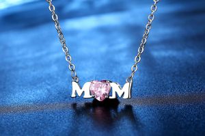 Día de la madre Collar de mamá Circón rosa Tema de mamá y niño Gargantilla de cristal con cadena Colgante de mujer Regalo de joyería de vacaciones para madre