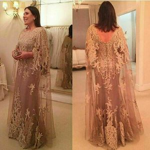 Madre Vintage Champagne of the Bride Dresses 2019 Lace con Wrap Formal Godmoth Godmother Fiesta de bodas Vestidos Vestidos de talla grande Godmor