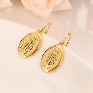 Mère Vierge Marie Collier Boucles d'oreilles Set Yellow Solid Fine Gold GF Catholic Religied Country Set Gift for Women8753440
