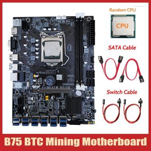 Placas base -B75 BTC Mining Motherboard CPU Fan DDR3 1600Mhz RAM 128G SSD SATA Cable Switch LGA1155 12XPCIE A USB Board 2022