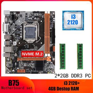 Motherboards B75 Motherboard LGA 1155 Combo com Core I3 2120 CPU 3.3Mhz E DDR3 2GB 2PCS 4G 1600MHZ PC Memory