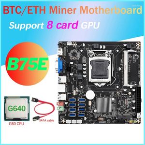 Cartes mères -B75E Carte mère BTC Mining 8 cartes G640 CPU Câble SATA Puce B75 LGA1155 DDR3 RAM MSATA ETH Miner Prend en charge les ports USB3.0