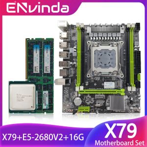 Cartes mères Envinda X79 Carte mère avec Xeon E5 2680 V2 2 * 8GB = 16 Go DDR3 1600 REG ECC RAM MEMORY COMBO Kit Kit NVME SATA Server