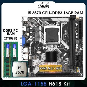 Cartes mères H61 Kit de carte mère avec Intel Core i3 3570 CPU et 2 * 8 Go = 16 Go DDR3 Memory Vga Placa MAE NVME M.2 WiFi M.2 LGA 1155 H61S SET