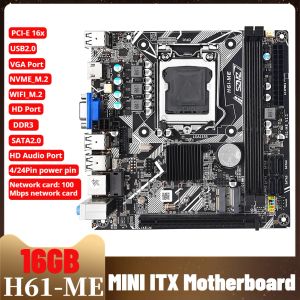 Placas base H61me 16GB Mini ITX Motherboard LGA 1155 Admite NVME M.2 y Wifi Bluetooth Ports VGA/HD/SATA2.0 PC DDR3 Base