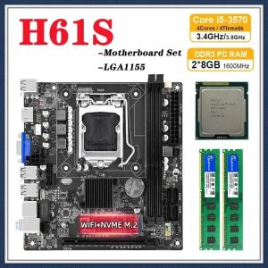 Cartes mères H61S Kit de carte mère avec I5 3570 Processeur LGA1155 2 * 8 Go 16 Go DDR3 PC RAM Memory Itx Desktop Mainbord avec NVME M.2