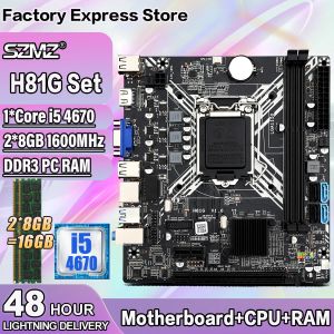 Cartes mères H81 Kit de carte mère LGA 1150 avec processeur Core i5 4670 + 2 * 8 Go = 16 Go DDR3 Memory HD Graphics 4600 PLACA MAE 1150 GAMING PC PLAQUE