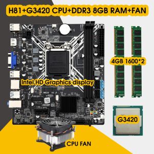 Cartes mères H81 Motherboard LGA 1150 Kit Ensemble avec Pentium G3420 Processeur DDR3 8 Go (2 * 4 Go) 1600 MHz Mémoire de RAM et ventilateur CPU