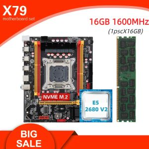 Placas base Kllisre X79 Kit de placa base Xeon LGA 2011 Combos E5 2680 V2 CPU 1 PCS x 16GB Memoria DDR3 1600 ECC RAM