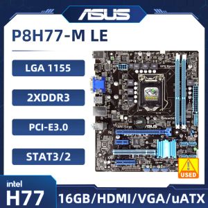 Cartes Motherards LGA 1155 Motherboard Asus P8H77M Le Intel H77 DDR3 16GB PCIE 3.0 USB3.0 DVI UATX Prise en charge Core i52500 I73770 CPU DVI