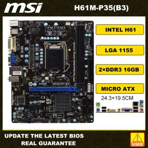 Board Mother LGA 1155 Motherboard MSI H61MP35 (B3 Intel H61 DDR3 16GB RAM PCIE 2.0 SATA2 USB 2.0 Micro ATX Support Intel Xeon E31225 CPU USB 2.0 Micro ATX