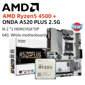 Cartes mères Nouvelles AMD R5 4500 CPU + ONDA A520PLUS 2,5G POITE AM4 BLANC DROING DDR4 64GB PCIE 3.0 M.2 DÉFORME MAISON DE BUR