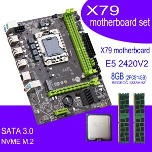 Cartes mères Qiyida X79 Carte mère avec Xeon E5 2420 V2 2 * 4GB = 8 Go de kit combo DDR3 SET NVME MATX Server