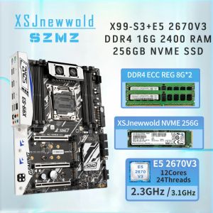 Cartes mères SZMZ X99S3 Kit de carte mère de jeu avec E5 2670V3 DDR4 2400 2 * 8G = 16 Go RAM Quad Channel Xsjnewwold Gen3x4 256 Go SSD Kit Xeon X9