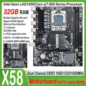 Cartes mères X58 carte mère 4 SATA LGA 1366 bureau double canal DDR3 Support E5640 32GB RAM 8 composants informatiques USB2.0