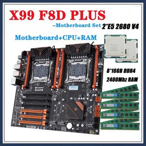 Motherboards X99 F8D PLUS Motherboard Set Processor LGA 2011-3 With E5 2680 V4 2 Kit 8 16G 128GB DDR4 2400Mhz RAM Memory Support M.2 NVME