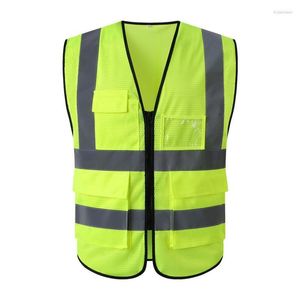 Ropa de motocicleta Ropa de trabajo de alta visibilidad Resaltar chaleco reflectante Malla de seguridad de construcción Chaqueta de abrigo de administración de carreteras fluorescente