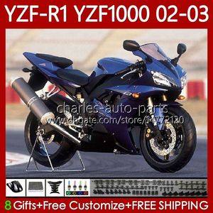 Corps de moto pour Yamaha YZF-R1 YZF-1000 YZF R 1 1000 CC 00-03 Carrosserie 90No.33 YZF R1 1000CC YZFR1 02 03 00 01 Stock noir YZF1000 2002 2003 2000 2001 Kit de carénage OEM