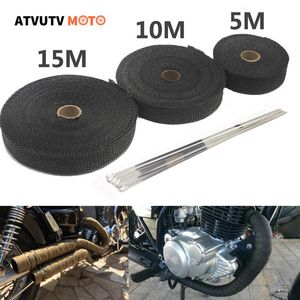 Motorcycle Exhaust System Universal 5M/10M/15M Thermal Tape Header Heat Wrap Manifold Insulation With Stainless Ties For