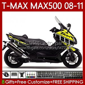 Carénages de moto pour Yamaha TMAX MAX 500 TMAX-500 MAX-500 T MAX500 Jaune noir 08 09 10 11 Corps 107No.63 TMAX500 T-MAX500 2008 2009 2010 2011 XP500 08-11 Carrosserie